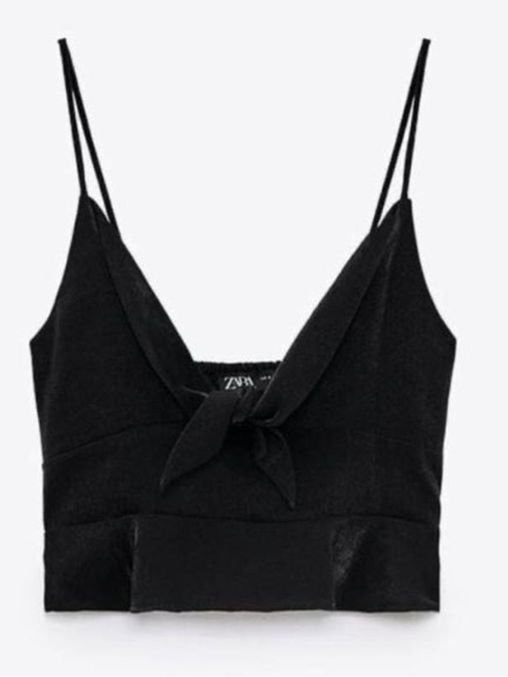 Zara Black Spaghetti-Strap Tie-Front Camisole
